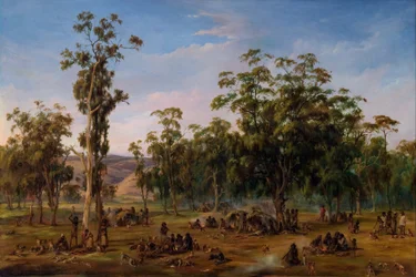 Ein Lager der Aborigines in der Nähe der Adelaide-Fußhügel